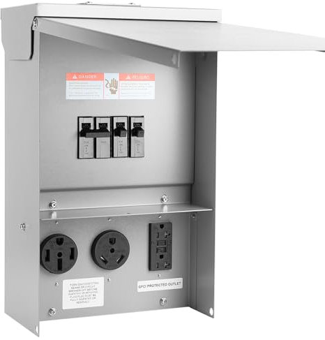 Temporary Power Outlet Panel Weatherproof RV Circuit Breaker Box 20 30 50 Amp Outdoor Panel RV Camper Car Travel Generator Camper Construction Site