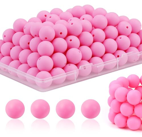 JMBOXBTQ Lot de 100 perles en silicone de 15 mm pour la fabrication de porte-clés, stylos, bracelets (quartz rose)