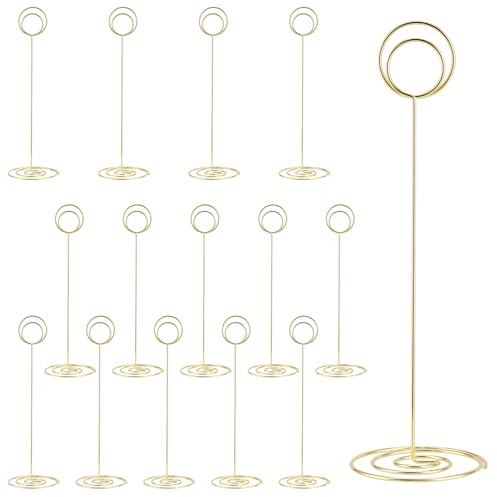 UNGFEI 15 soportes dorados para números de mesa de 220 mm, soporte de fotos de metal | Para fiestas, oficina, bodas