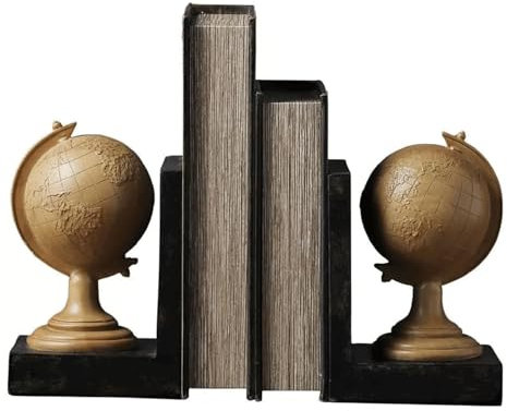 UYHBCNQD Globus-Buchstützen aus Kunstharz mit Sockeln, 1 Paar robuste Buchstopper im antiken Stil, Buchstützen, Kunst-Buchstütze, dekorativ, zum Halten von Büchern