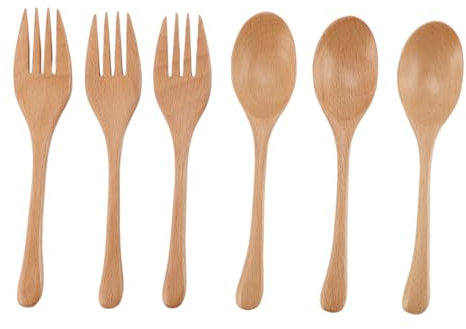6 Pezzi Cucchiaio E Forchetta in Legno Per Utensili da Mangiare, Posate in Legno Per Il Pranzo Set di Utensili in Legno Giapponesi, Forchette in Legno Coreane Cucchiai Set di Posate in Legno Fatti a M