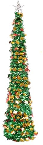 JUNIOO 1.5M/5FT Folding Christmas Tree,Collapsible Artificial Christmas Tree Green with Bell Pendant Xmas Tree for Party Indoor and outdoor Home Xmas Decor(Green)