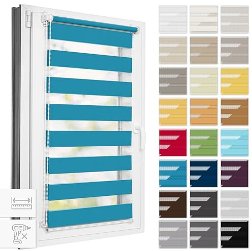 Estika Doppelrollo Klemmfix ohne Bohren, Breite alle 1 cm - 90 cm x 120 cm - Cote d'Azur - Tag und Nacht Duo Rollo, Rollos für Fenster ohne Bohren, Fenster Sichtschutz