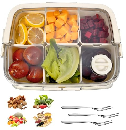 HXJDAM Snackbox mit Fächern, Snackschale mit Deckel, Kunststoff Unterteilung Snackbox Organizer, Snack box mit Deckel, Snackteller mit Fächern für SüßIgkeiten Candy Veggie Keks Nüsse Obst (6 Kisten)