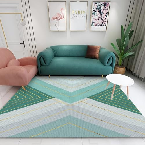 Büro Teppich Rutschfester Teppich Grün-Gold Streifendesign, leicht zu reinigen,bettumrandung Teppich balkondekorationen 120x160cm