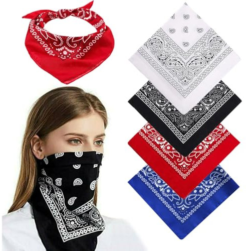 4 Stück Nickitücher Kopftuch Halstuch Männer, Unisex Tuch Bindetuch, Headwear Haar Schal Paisley Muster(55 x 55 cm)