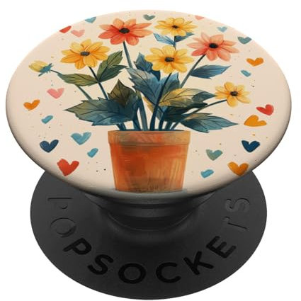 Dahlia Plant In Pot Cottagecore Hearts Graphic PopSockets Swappable PopGrip
