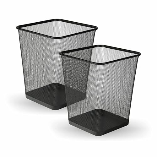 MantraRaj Black Square Metal Mesh Waste Paper Bin Lightweight Mesh Trash Can Waste Basket Garbage Can Waste Bin for Bathrooms, Kitchens, Home Offices, Living Room, Indoor Garbage Mesh Bin (2)