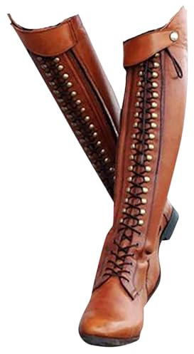 LNNLOO Botas Térmicas para Montar A Caballo (34-43), Botas hasta La Rodilla, con Cordones Y Punta Puntiaguda, Antideslizantes E Impermeables, Tacón Bajo (1-3 Cm), Unisex/Invierno,37,Brown