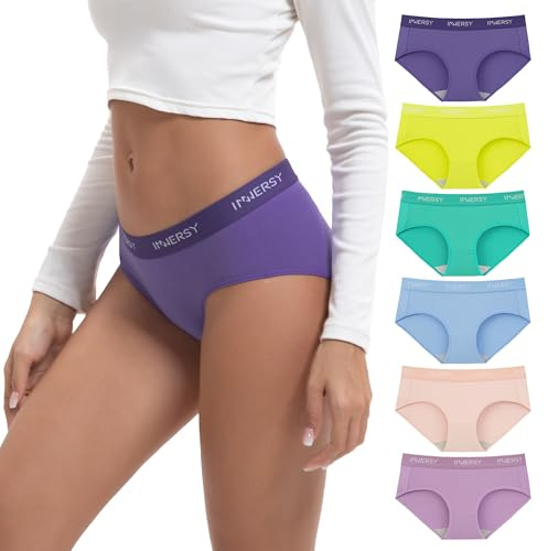 INNERSY Bragas Mujer Algodon Talle Bajo Ropa Interior Deportiva Braguitas Culotte de Colores 6 Pack (L, Multicolor Vibrantes)