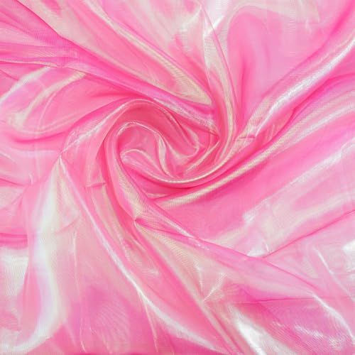 GORGECRAFT 3 x 1.5 m Breiter Rosa Schillernder Stoff Aus Polyester Regenbogenspitze Holografische Glänzende Durchsichtige Gaze Organza Stoffe Mit Farbverlauf Für Kleider Kostüme Hintergrunddekoration