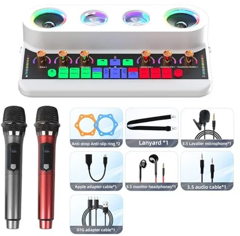 Mesa de Mezclas, Live Broadcast Sound Card Au-DIO Integrated Machine Home KTV Device Colorful Change of Voice with Mic for Phone(S20 White Package 2)