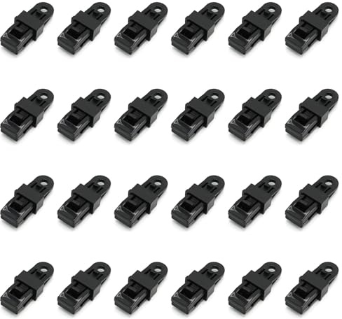 Buaak 24 clips para lonas, pinzas para toldos, abrazaderas para toldos, fijación de lonas, para tiendas de campaña, toldos, cubiertas, toldos (negro)