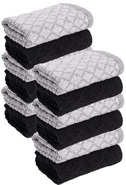 Maple Threads 12 Pack Tea/Kitchen Towels, Super Soft & Absorbent, 40 x 65 cm 350 GSM, 100% Cotton (Black)