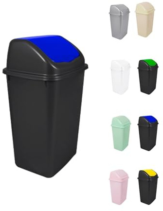 Jardin202 - Cubo de Basura con Tapadera Basculante - 30/50 Litros - Ideal para Hogar y Oficina | 50 L (Azul - Negro)