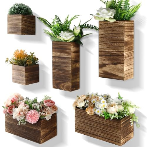 Ziliny Rustikale Wand-Pflanzgefäße aus Holz, hängende Wand-Pflanzgefäße, Taschenvasen, hängende Dekoration, Vase für Pflanzen, getrocknete Blumen, künstliche Grünpflanzen, Innenbereich, Wohnzimmer,