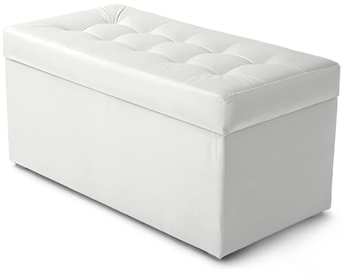 MG Design Polsterhocker 45 x 90 cm Weiß mit Stauraum (ca. 100 L), belastbar bis 300 kg, sofort einsatzbereit & pflegeleicht – für Wohnzimmer, Schlafzimmer & Flur