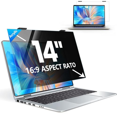 GUDTEKE Laptop Privacy Screen 14 inch, 9H Hanging Privacy Screen for Laptop for 16:9, Acrylic HD Eye Protection Anti Glare Blue Light Laptop Screen Privacy Filter