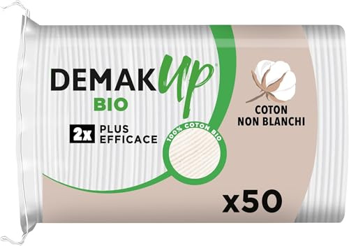 Demak'Up Adapt Bio Wattepads zum Abschminken - Gesicht und Augen - 100% natürliche organische und ungebleichte Baumwollfasern - GOTS zertifiziert - 50 Baumwolle (Packung mit 5)