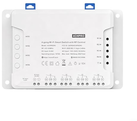 HOHOVYVY Interrupteur intelligent Wi-Fi 4CH PRO R3 avec 4 canaux Télécommande intelligente 433 MHz RF Compatible avec l'application EWeLink