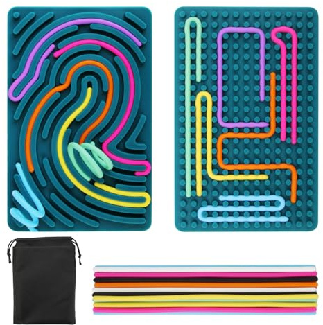 Sensory Activity Board Silicone Fidget Toys for Calming Anxiety Stress ADHD Autism Early Development New Year Fine Motor Skill Board Portable Bag 20 Strings for Plane Silent Travel Fidgets Green