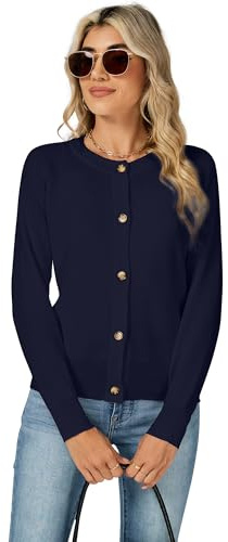 Famrrifuu Cardigan Donna con Bottone Collo Rotondo Leggero Maniche Lunghe Aperto Giacca Elegante Casual Cardigan in Maglia