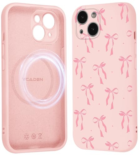 Krdvekm Cover Magnetica per iPhone 15 6,1, Compatibile con Magsafe Custodia Aesthetic Fiocco Rosa Disegno Design Motivo Cellulare Sottile Silicone Antiurto Protezione Fotocamera Case per Ragazze