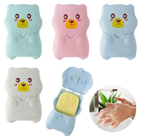 FRUHLING Lot de 200 mini feuilles de savon de voyage jetables en papier avec boîte en plastique pour les voyages, le camping, les voyages, la randonnée en plein air