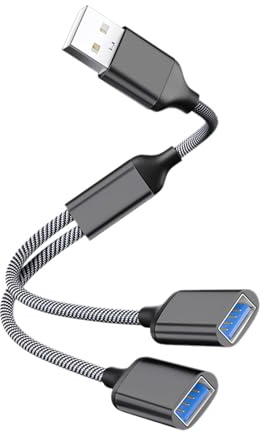 USB Y Splitter 1 Male to 2 Female, 480Mbps 2A Dual Port Data & Charging Adapter for Laptop PC Car PS 4 PS 5 Xbox, Nylon Braided USB Extension Cord