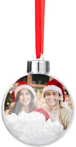 Made In Gift - Bola de Navidad Personalizada con Foto y Nieve - Adorno Personalizado para Árbol de Navidad. Bolas de Navidad Personalizadas. Decoración Navideña Hogar