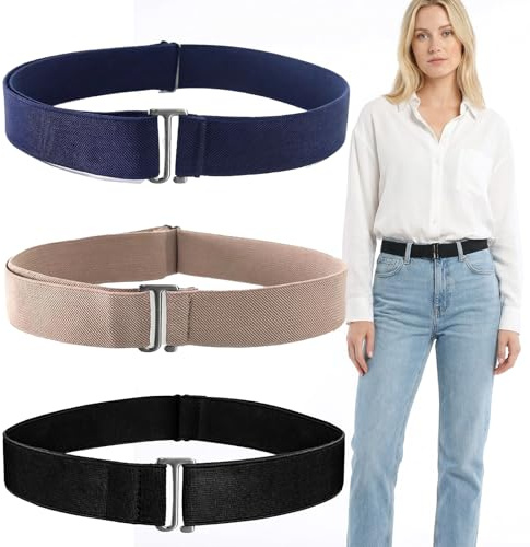 Nogeqi 3 pezzi cintura invisibile elastica da donna cintura elastica da donna regolabile con chiusura a gancio visibile per jeans, pantaloni, abiti da sera