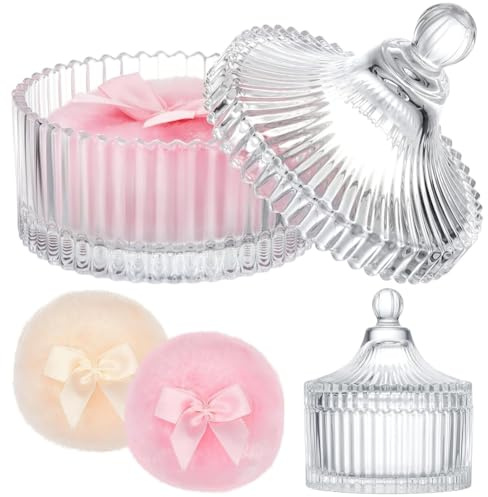 Dytabepl 3 Pack Puderdose Set, Puderquaste und Behälter, Leer Babypuder Dose mit Puderquaste, Puderetui für Körperpuder, Talkumpuder, Kosmetikpuder zu Geburtstag als Geschenk Klar(Kein Pulver)