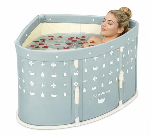 CROWNSHOP Portable Foldable bathtubs for Adults Freestanding Soaking Inst | Portable Bath Free Hot Bath Ice Bath Adult SPA for Student Home Camping Pop Up Bath(Blue Triangle)