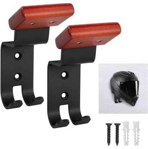 Cokritsm Soporte para Casco de Pared, con 2 Ganchos, Portacascos para Motocicleta y Bicicleta, Estante de Acero al Carbono para Cascos, Gorras, Sombreros, Chaquetas y Accesorios 2 Pack