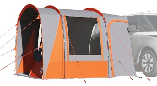 Biltält för 4 personer, grå och orange, vattentät polyester, 300 x 185 x 200 cm, campingtält med ingång och fönster för utomhus, camping, bivacktält lätt, bärbar