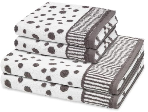 Ross 4er Set Handtücher & Duschtücher Punkte Allover – Weiche, saugstarke 100% Baumwolle – Hautfreundlich, pflegeleicht & langlebig – Modernes gepunktetes Design (Anthrazit)