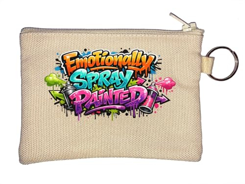 Emotionellt livfull sprayfärg konst nyckelring myntväska beige