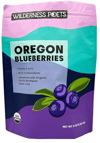 Wilderness Poets, Organic Oregon Blueberries (Sweetened with Apples) - Whole, Dried, Fruit - 5 Pound (80 Ounce)