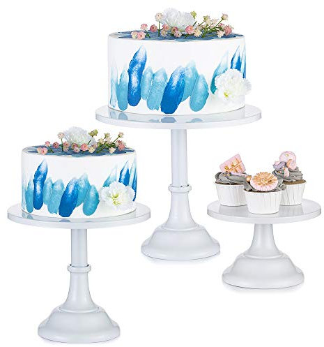 Nuptio Alzata per Torta da 3 Pezzi con Cake Stand in Metallo, Portabicchieri per Dessert con Design Semplice, Bianca