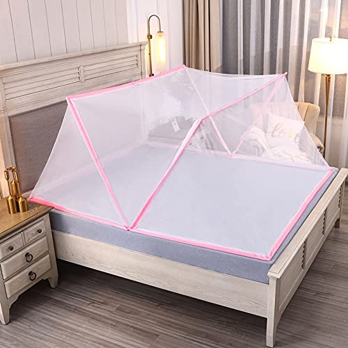Tragbares faltbares Moskitonetz, Betthimmel, tragbare Reise-Moskitonetze, Faltbarer Moskito-Campingvorhang,Rosa,180x200cm