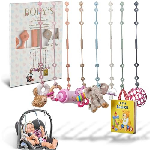 BOBY´S Cup Catcher 2er Pack/BPA-freie Kinderwagen Spielzeug Kette/Dehnbarer Cup Holder Strap/Schnullerkette für Baby Gadgets wie Trinkbecher oder Beißring als Kinderwagen Zubehör