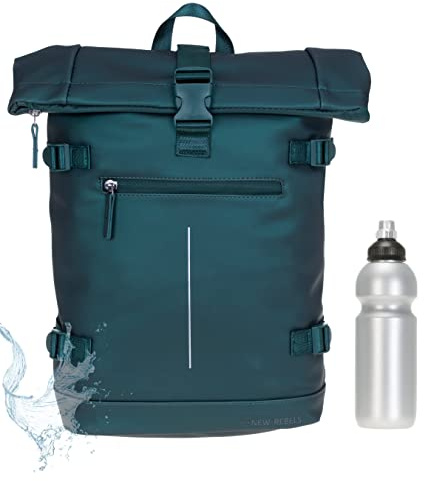 New Rebels Rucksack Damen Herren Kurierrucksack Laptop Notebook Fach Roll Top William 511306 + Flasche