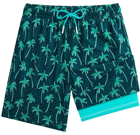 maamgic Pantaloncini da Bagno Ragazzi Bambini a Compressione ad Asciugatura Rapida Corti Boardshorts con Tasche Coulisse Regolabile Spiaggia Sport, 06 Verde Marino Cocco, 14-16 Anni