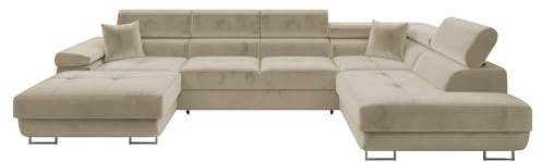 Mirjan24 Ecksofa Torezio Bis mit Bettkasten, Einstellbare Kopfstützen, Sofa mit Schlaffunktion, Eckcouch für Wohnzimmer, Polsterecke, U-Form Couch mit Bettfunktion (Manila 02, Seite: Rechts)