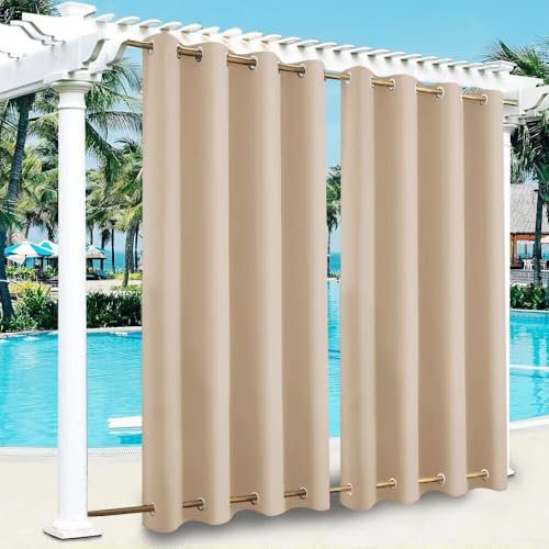 BAYUE Outdoor Vorhang Wetterfest mit Ösen,Oben und Unten (Individuelle Farben und Größen erhältlich) Blickdicht Wasserdicht Outdoor Gardine 1 Stück für Garten Terrasse Pavillon Veranda Balkon