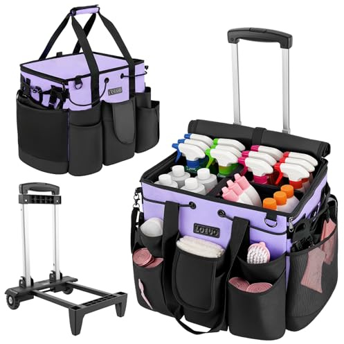 LOEUO Large Cleaning Caddy for Cleaning Supplies Organizer, Rolling Cleaning Caddy Bags with Wheels for Housekeepers, Cleaning Carts on Wheels for Home Car Office Picnic