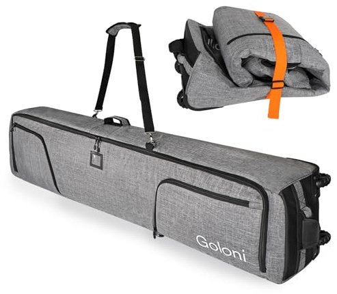 Goloni Skitasche mit Rollen, gepolsterte Snowboardtasche für Flugreisen, 600D wasserdichter Stoff, faltbare Schneetasche, passend für 2 Paar Ski bis 175/190 cm