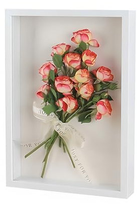 3D Shadow Box, 3D Picture Frame, 17 x 22 cm Wooden Deep Box Frame Deep Frame Display Box for Medal Flower Memorabilia Tickets Crafts (White)