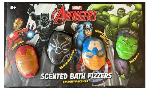 Marvel Avengers Scented Bath Fizzers, Set of 4, 50g Each, Iron Man, Black Panther, Captain America, The Hulk