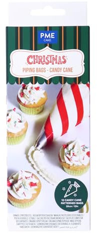 PME 12 Bolsas desechables de manga para glaseado Navideño - Candy Cane